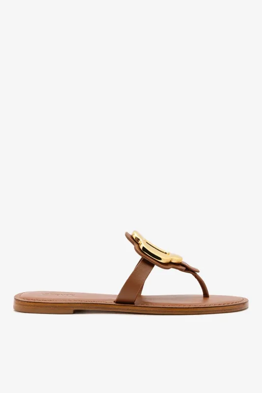Margherita Thong Sandal in Caramel Leather and Gold Hardware sold by Larroude