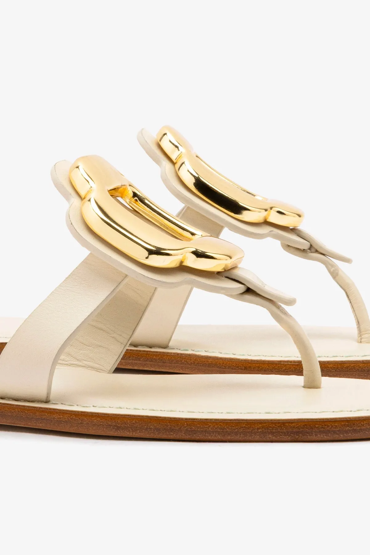 Margherita Thong Sandal in Ivory Leather and Gold Hardware sold by Larroude product image thumbnail 4