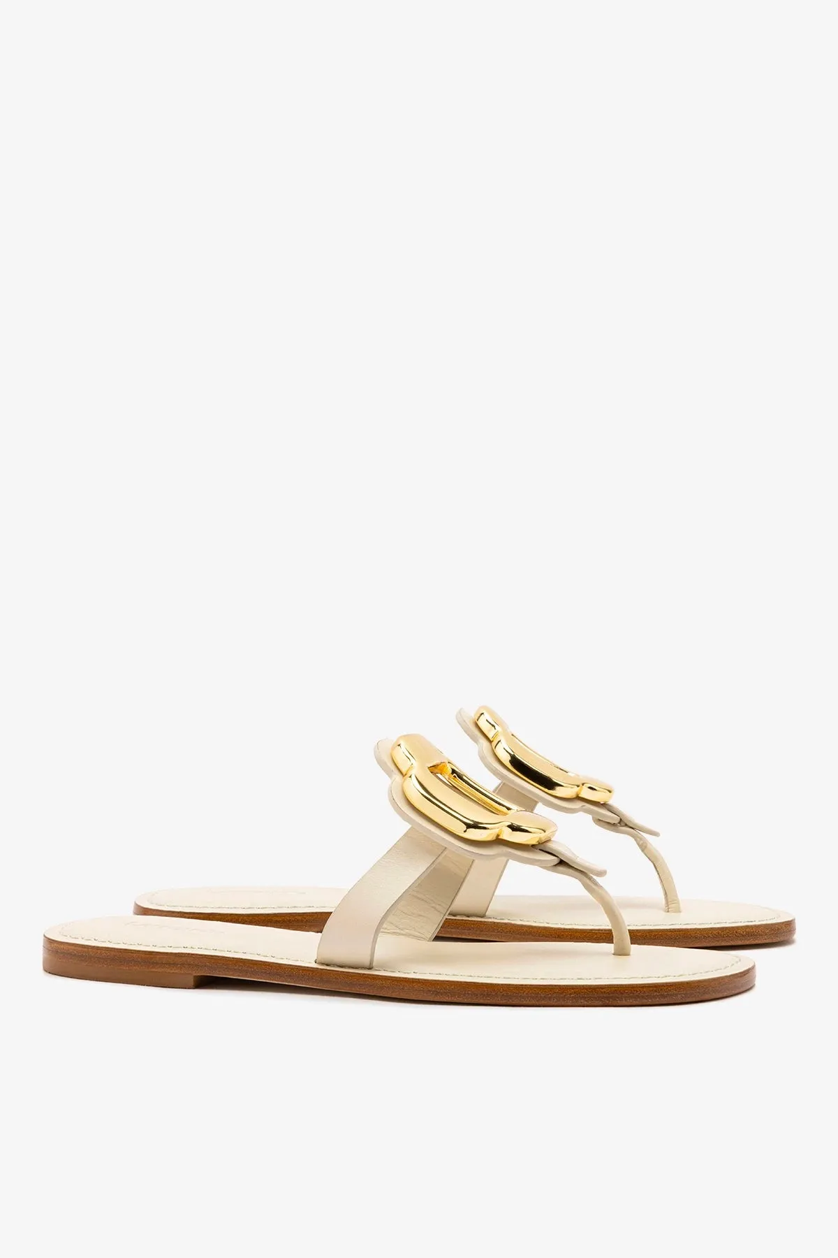 Margherita Thong Sandal in Ivory Leather and Gold Hardware sold by Larroude product image thumbnail 3
