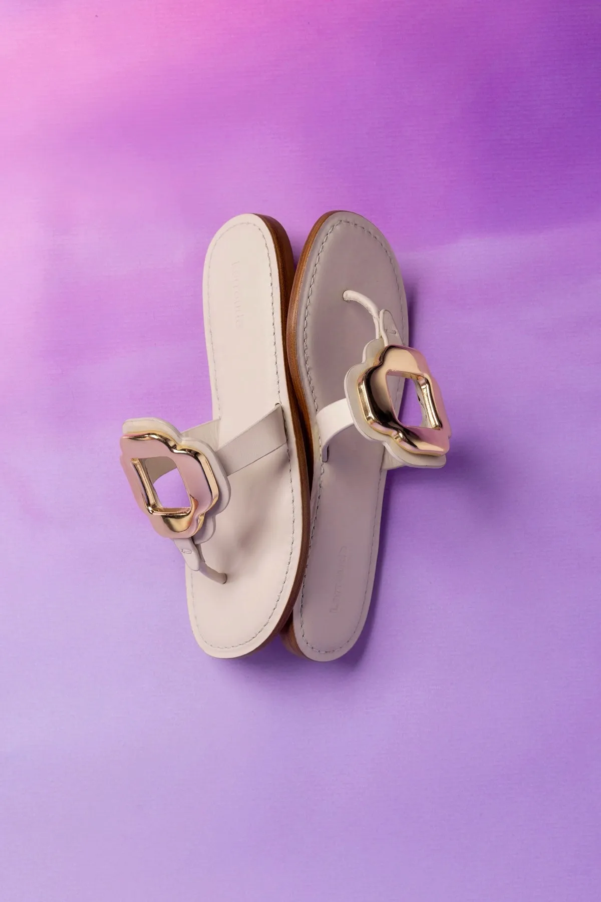 Margherita Thong Sandal in Ivory Leather and Gold Hardware sold by Larroude product image thumbnail 5
