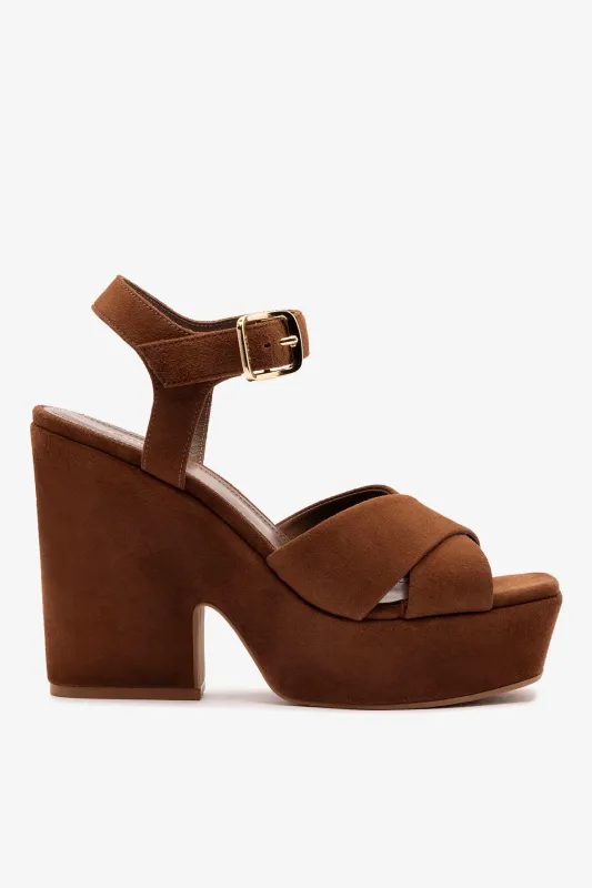 Cher Sandal In Burnt Umber Leather sold by Larroude