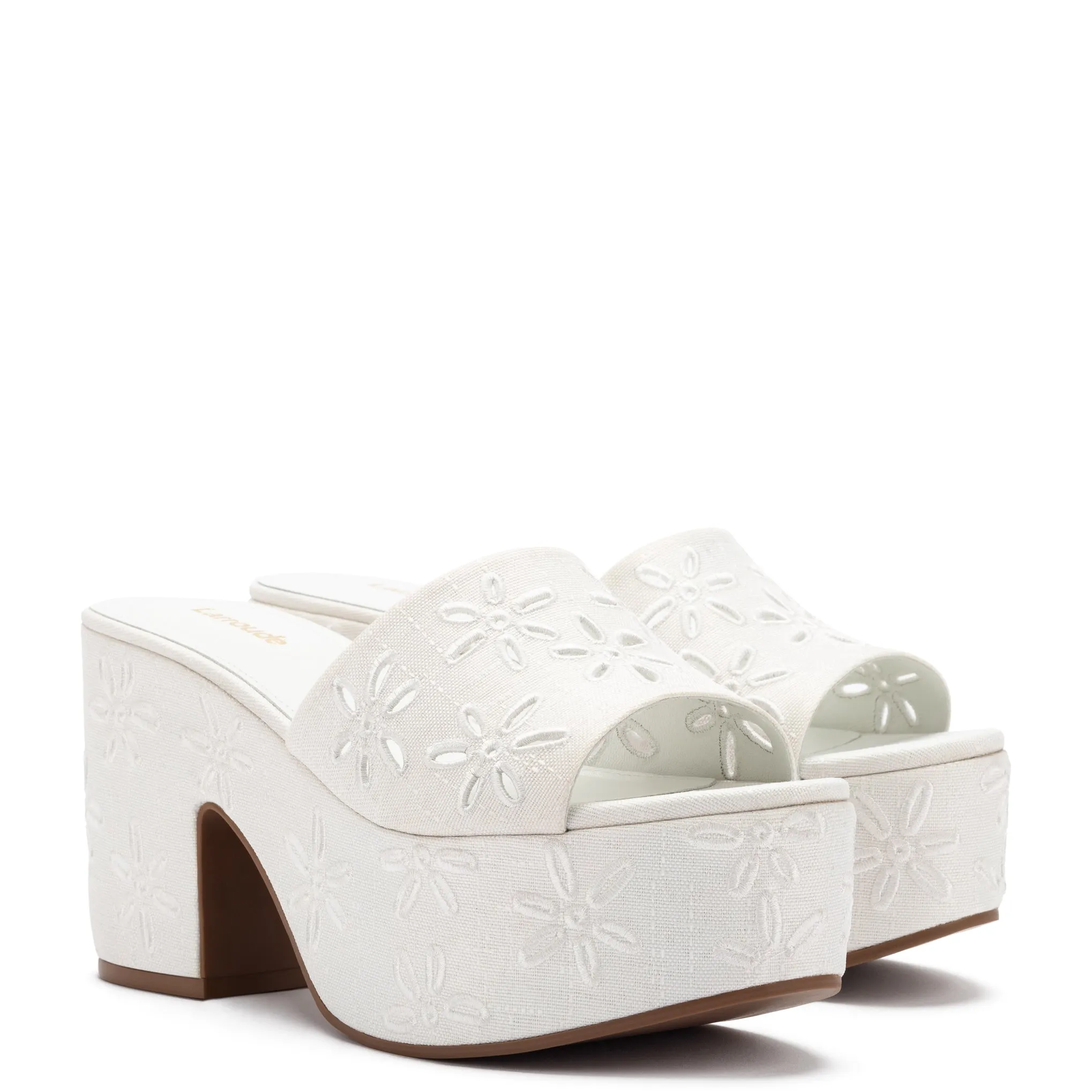 Miso Platform Sandal In White Linen sold by Larroude product image thumbnail 2