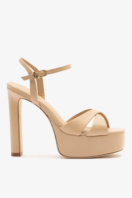 Bianca High Platform Sandal In Sand Leather sold by Larroude