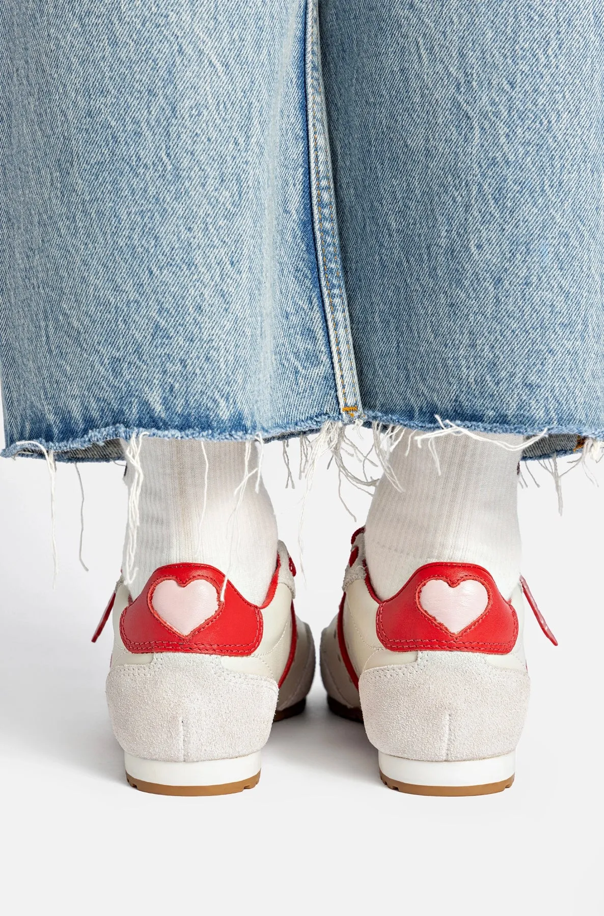 Stella Amore Sneaker In Ivory Leather and Scarlet Suede sold by Larroude product image thumbnail 2