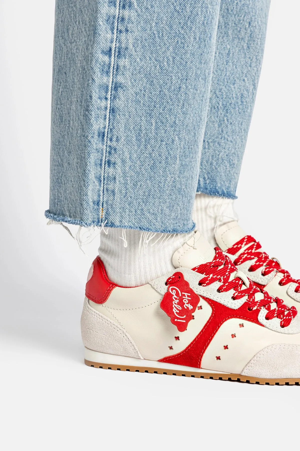 Stella Amore Sneaker In Ivory Leather and Scarlet Suede sold by Larroude product image thumbnail 5