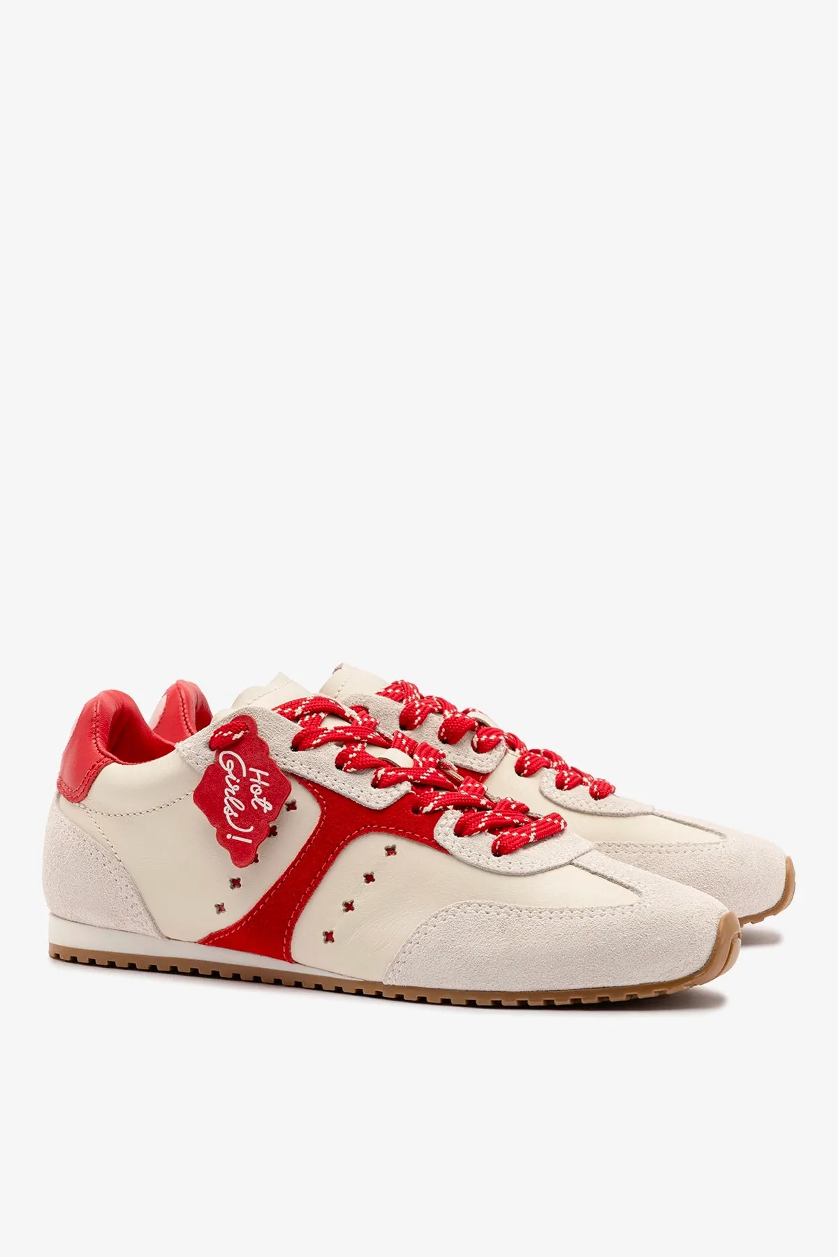 Stella Amore Sneaker In Ivory Leather and Scarlet Suede sold by Larroude product image thumbnail 3