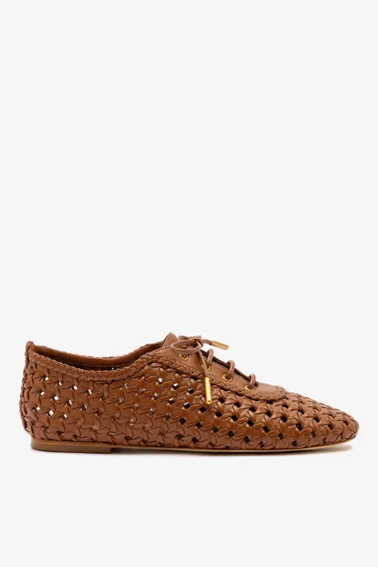 Liza Macrame Sneaker In Caramel Leather sold by Larroude