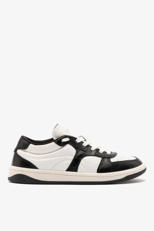 George Sneaker In Black and White Leather made by Larroude