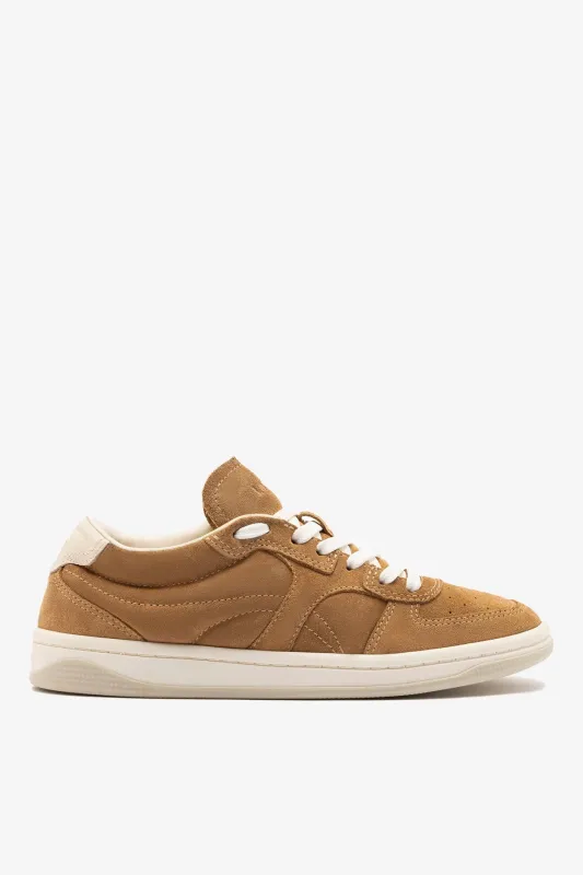 George Sneaker In Peanut Suede and Ivory Leather made by Larroude