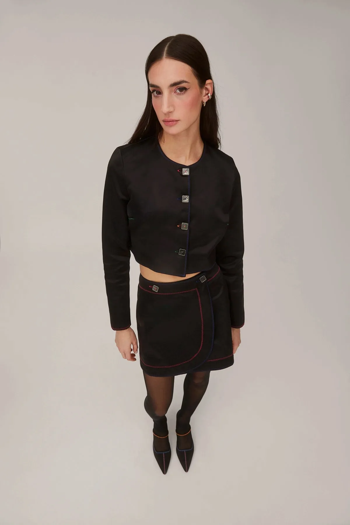 Marina Mini Skirt In Black Satin sold by Larroude product image thumbnail 2