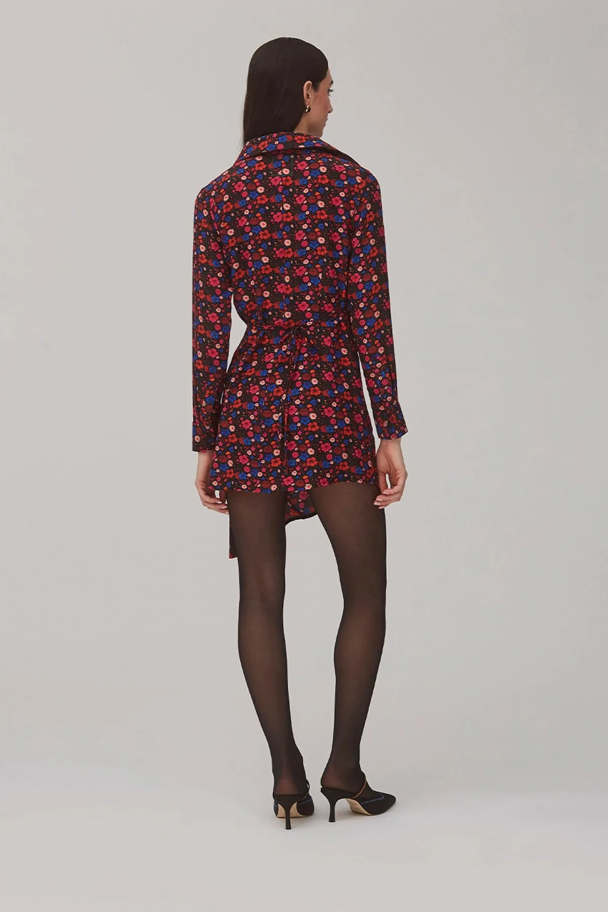 Sashi Wrap Dress In Black Floral Silk sold by Larroude product image thumbnail 4