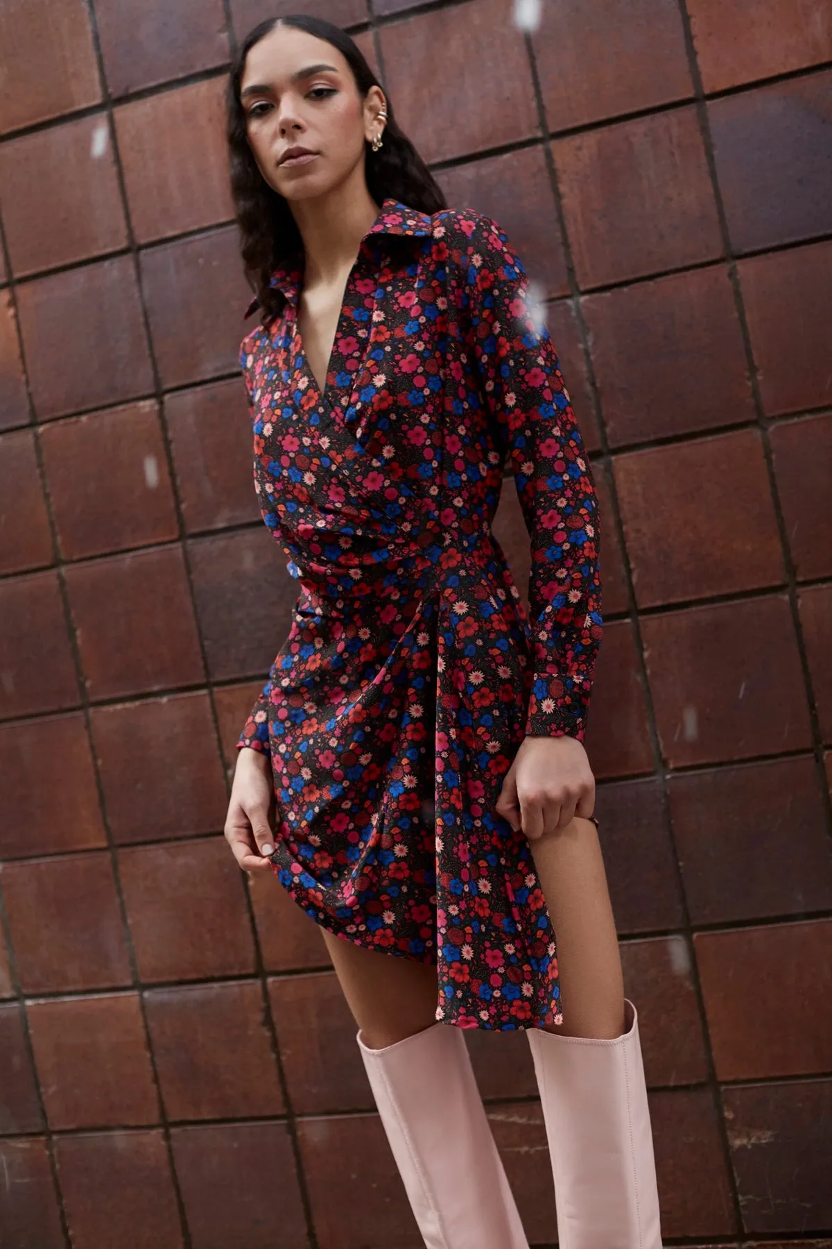 Sashi Wrap Dress In Black Floral Silk sold by Larroude product image thumbnail 2