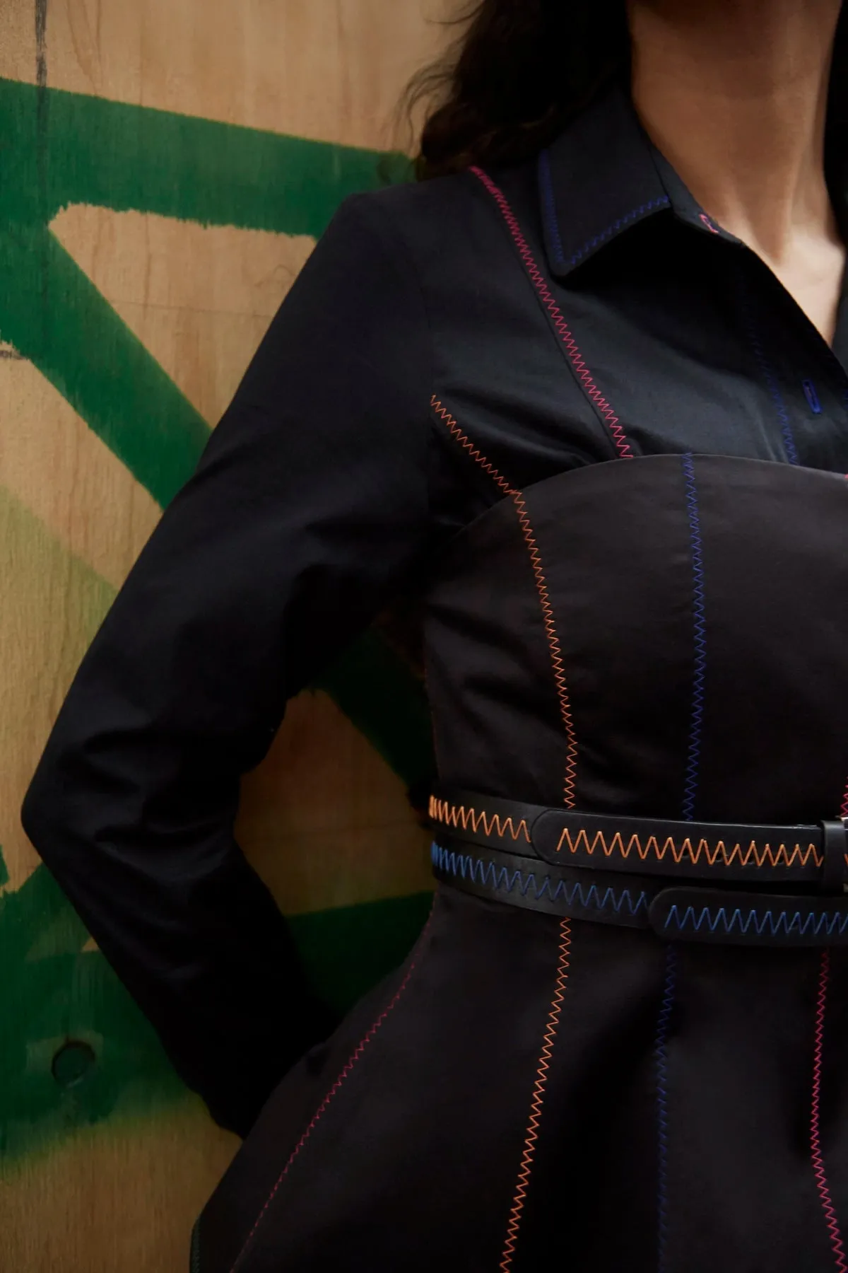 Elena Buttondown Dress In Black Percale sold by Larroude product image thumbnail 5