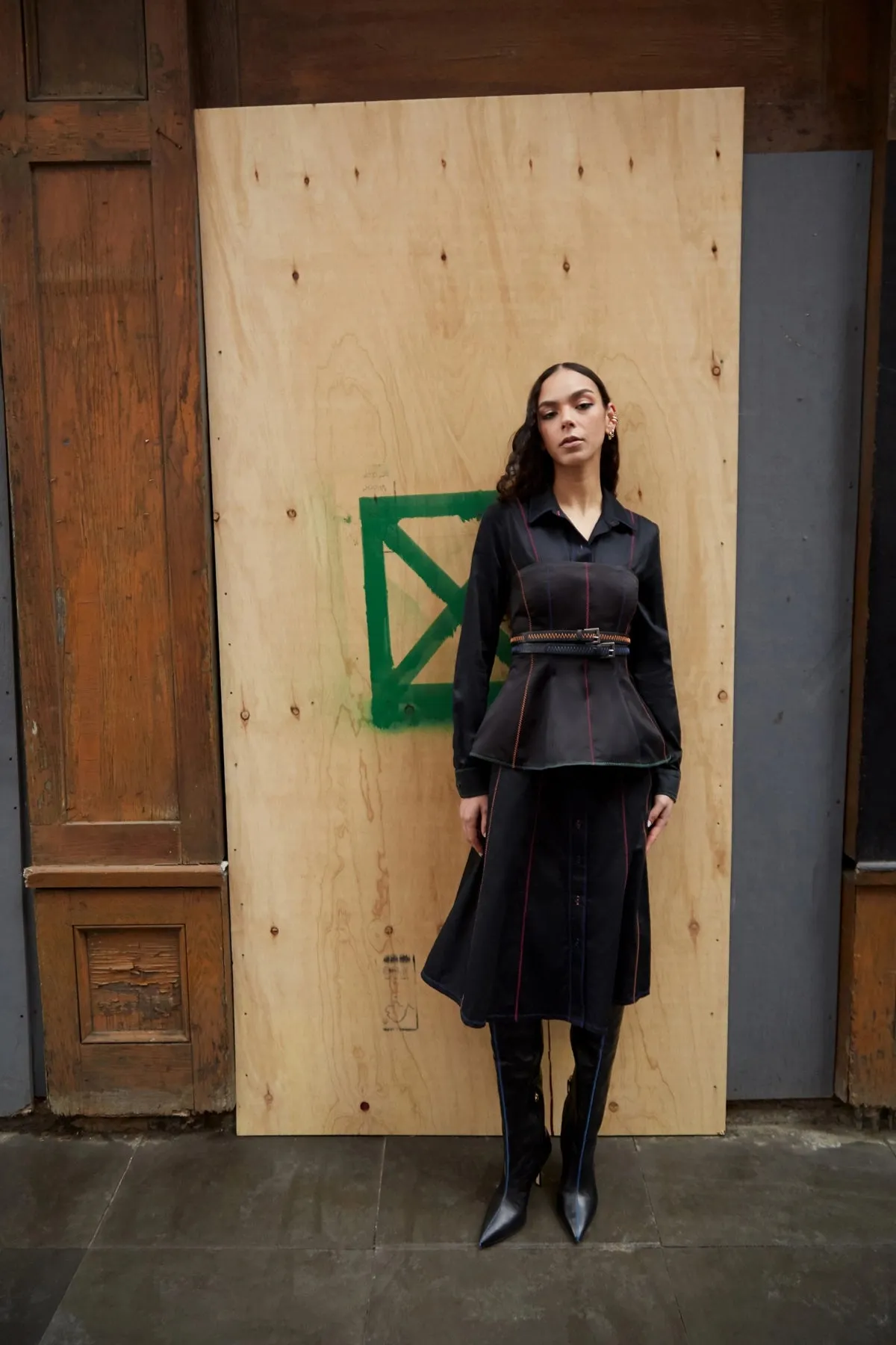 Elena Buttondown Dress In Black Percale sold by Larroude product image thumbnail 2