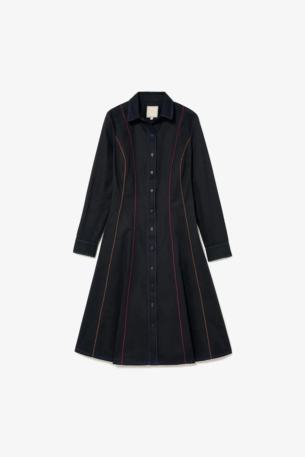 Elena Buttondown Dress In Black Percale sold by Larroude
