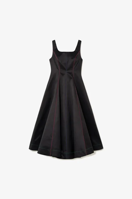 Sophia Dress In Black Satin made by Larroude