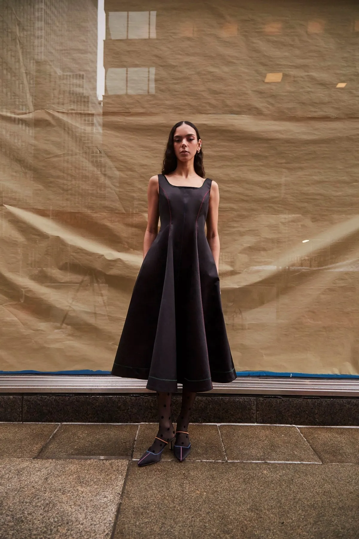 Sophia Dress In Black Satin sold by Larroude product image thumbnail 2