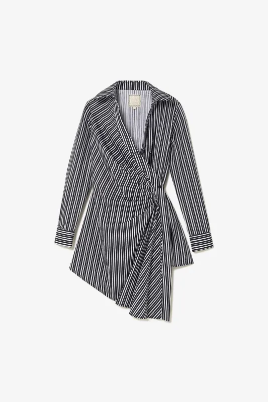 Sashi Wrap Dress In Black and White Striped Cotton sold by Larroude