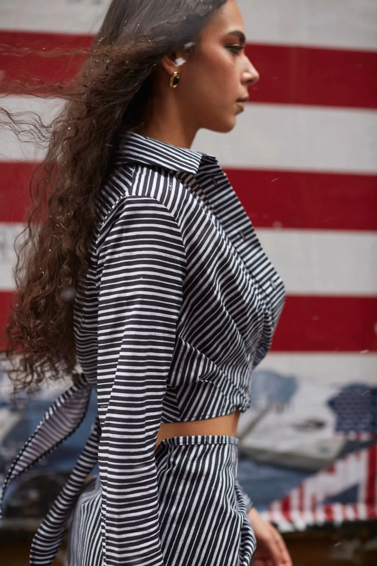 Rose Wrap Top In Black and White Striped Cotton sold by Larroude product image thumbnail 5