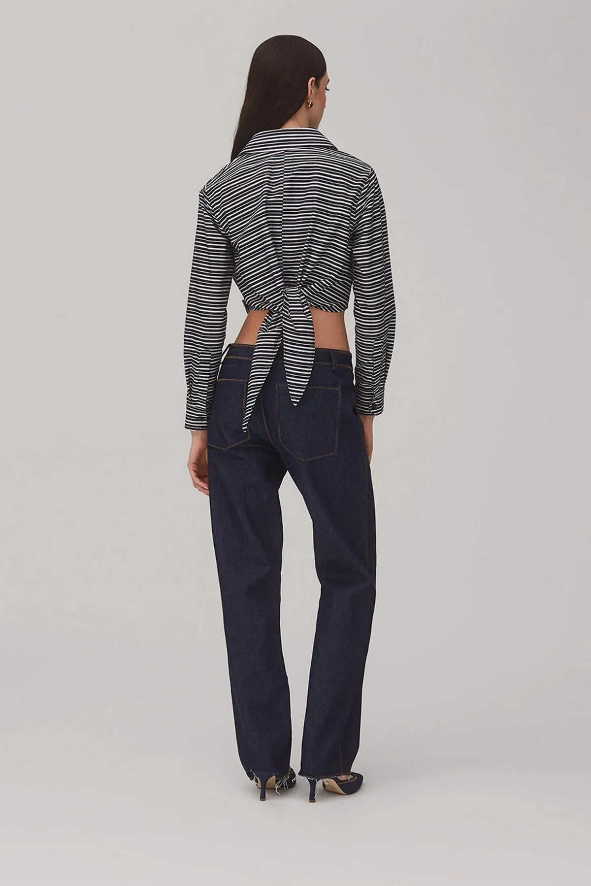 Rose Wrap Top In Black and White Striped Cotton sold by Larroude product image thumbnail 4