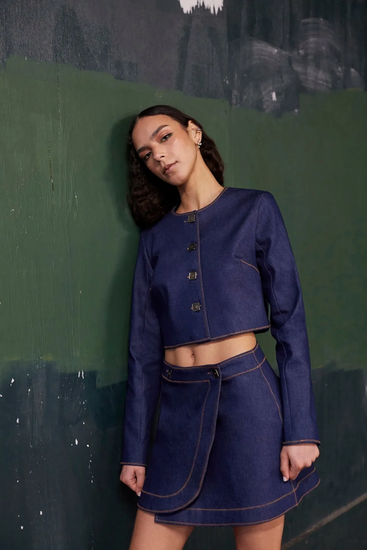 Marina Mini Skirt In Blue Denim sold by Larroude product image thumbnail 2