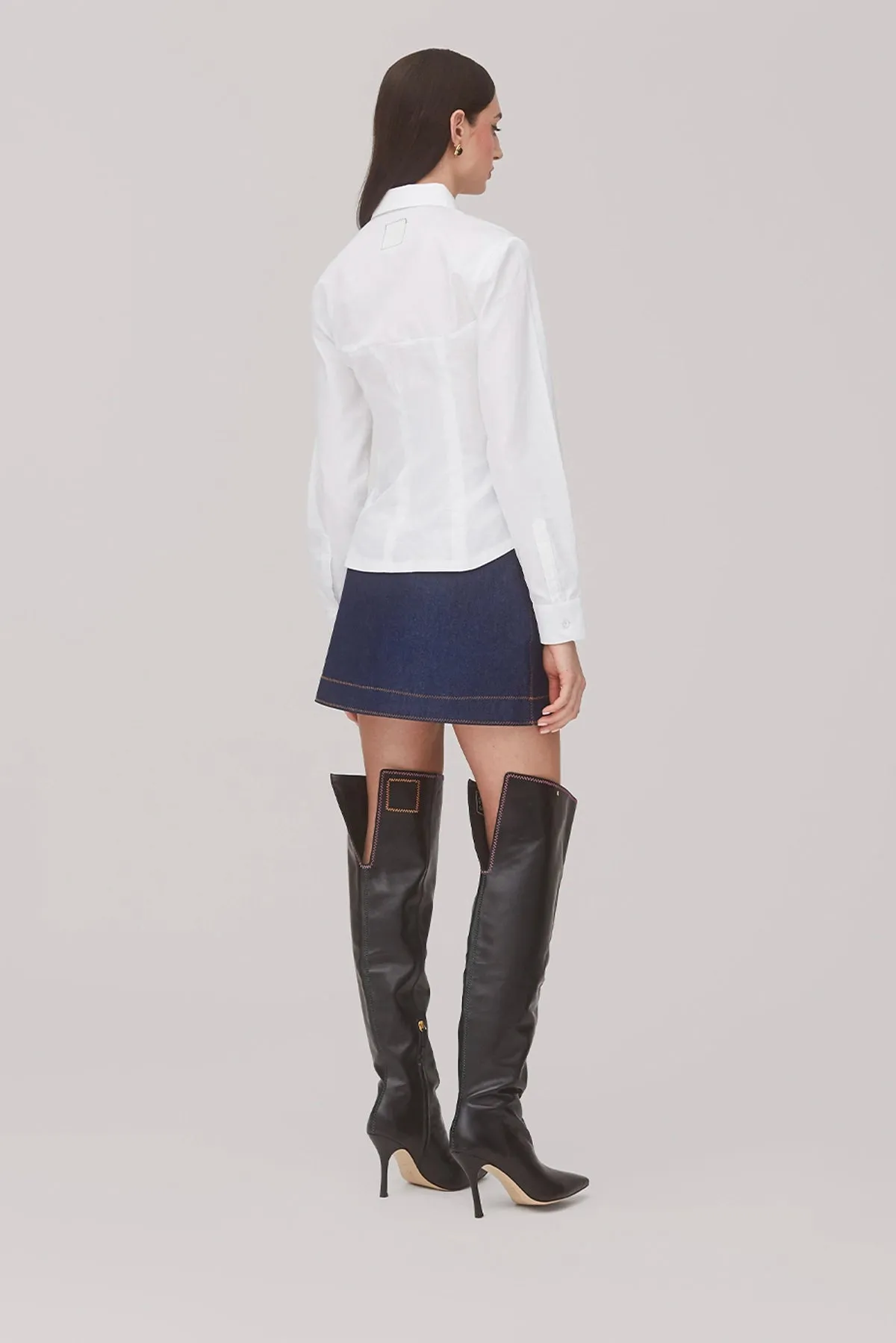 Marina Mini Skirt In Blue Denim sold by Larroude product image thumbnail 4