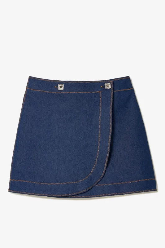 Marina Mini Skirt In Blue Denim sold by Larroude