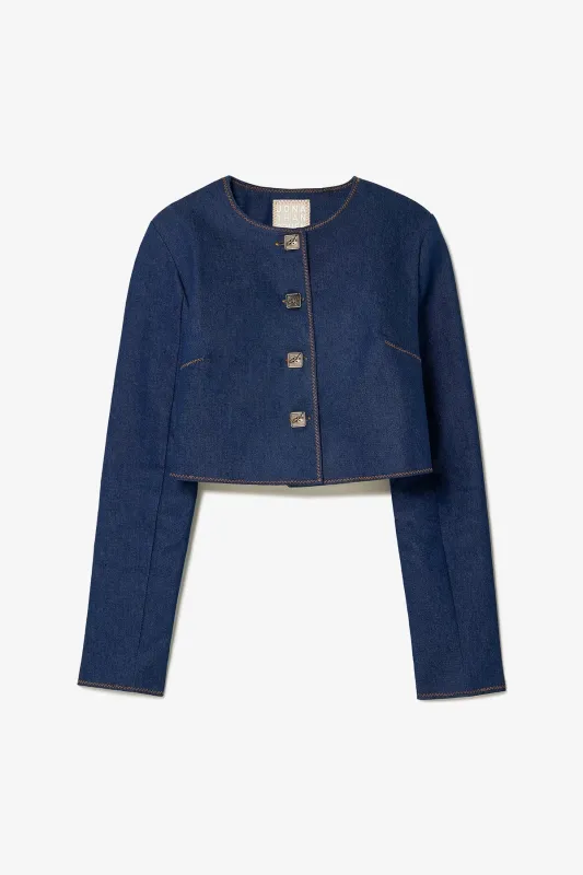 Gloria Cropped Jacket In Blue Denim sold by Larroude