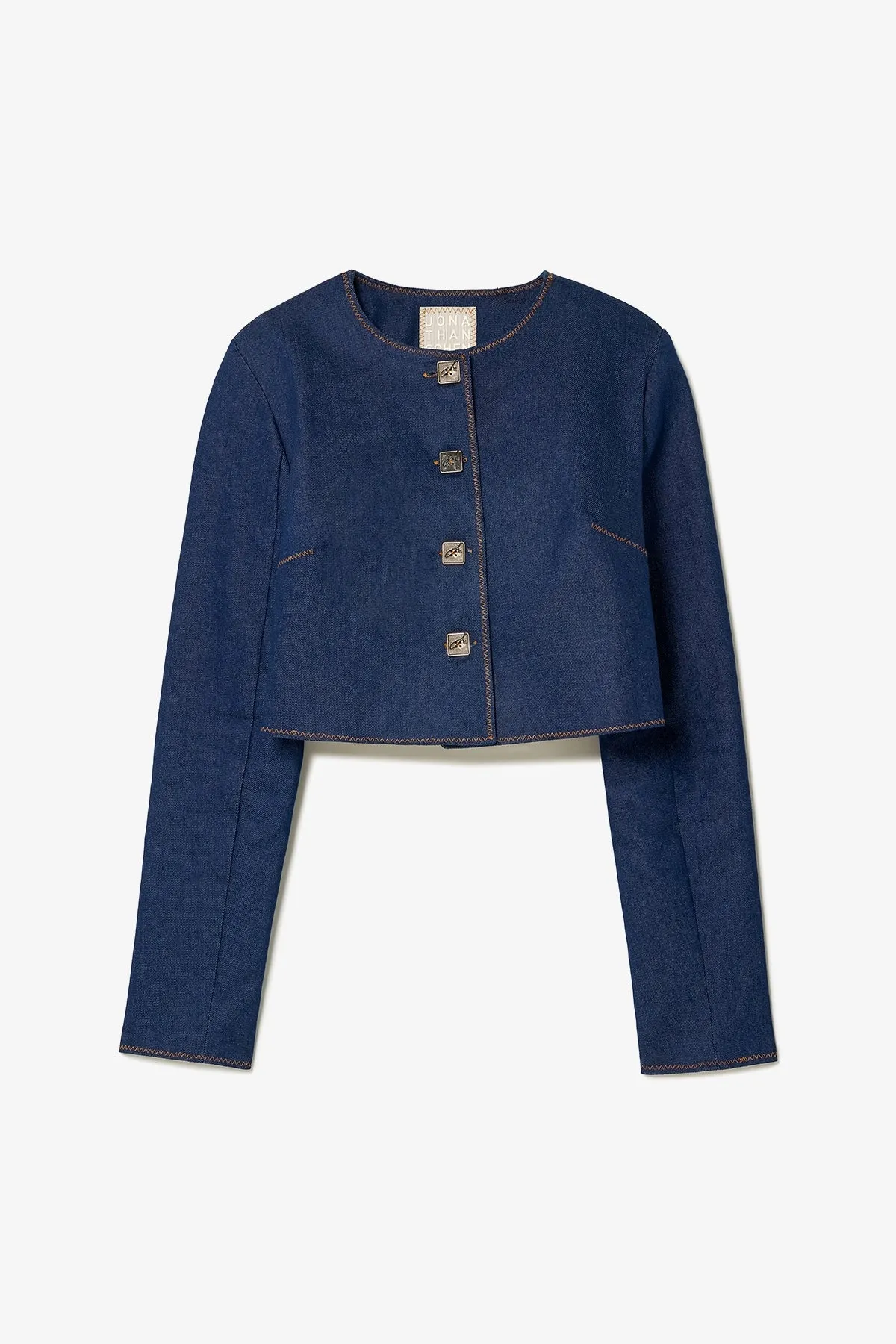 Gloria Cropped Jacket In Blue Denim sold by Larroude
