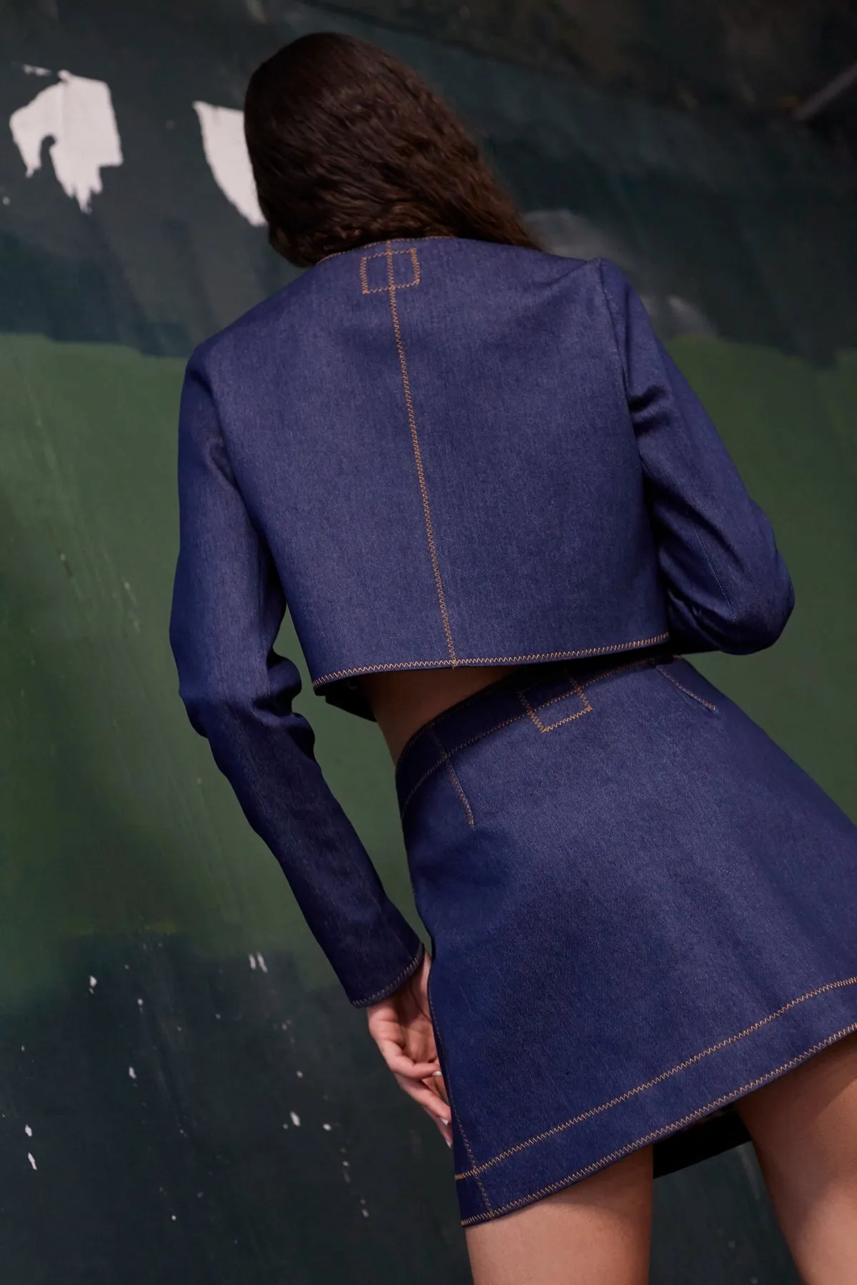 Gloria Cropped Jacket In Blue Denim sold by Larroude product image thumbnail 2