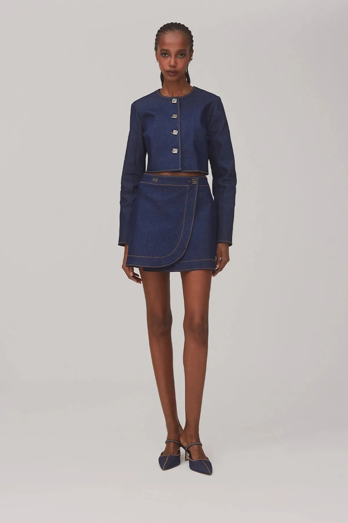 Gloria Cropped Jacket In Blue Denim sold by Larroude product image thumbnail 3