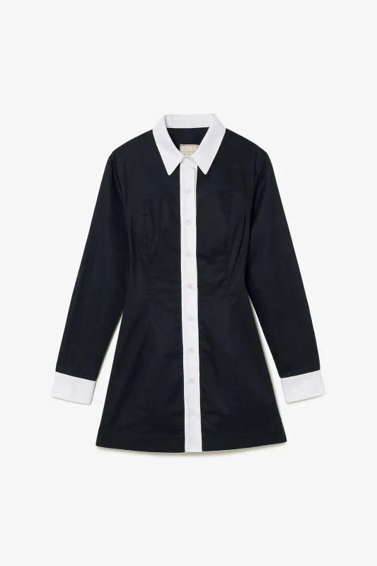 Annie Bustier Dress In Black and White Percale sold by Larroude