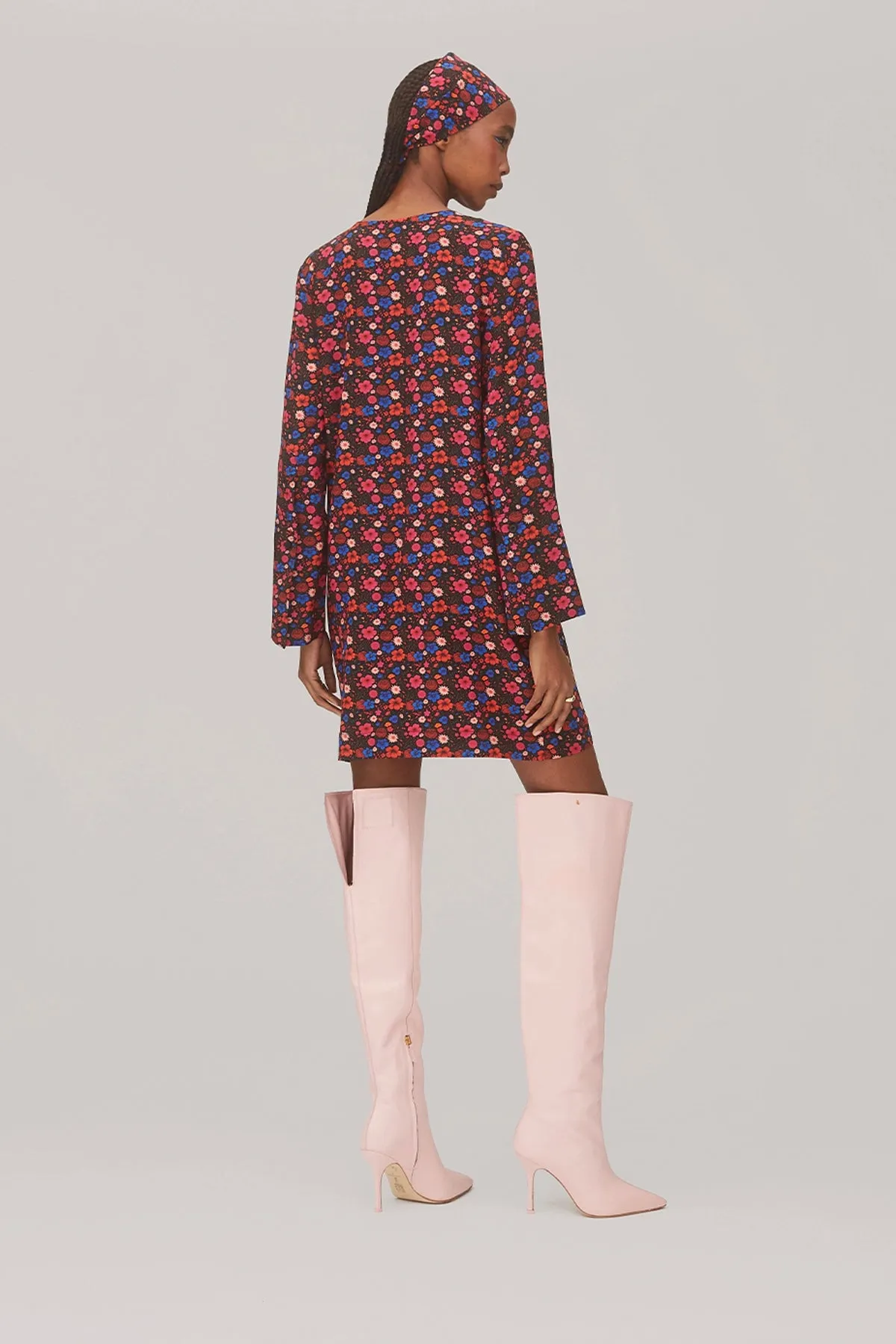 Dede Tunic Dress In Black Floral Silk sold by Larroude product image thumbnail 4