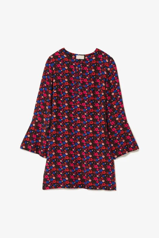 Dede Tunic Dress In Black Floral Silk sold by Larroude