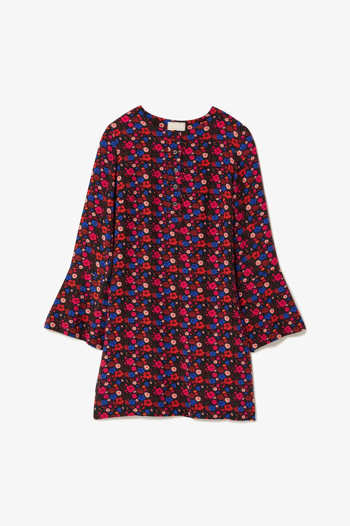 Dede Tunic Dress In Black Floral Silk sold by Larroude