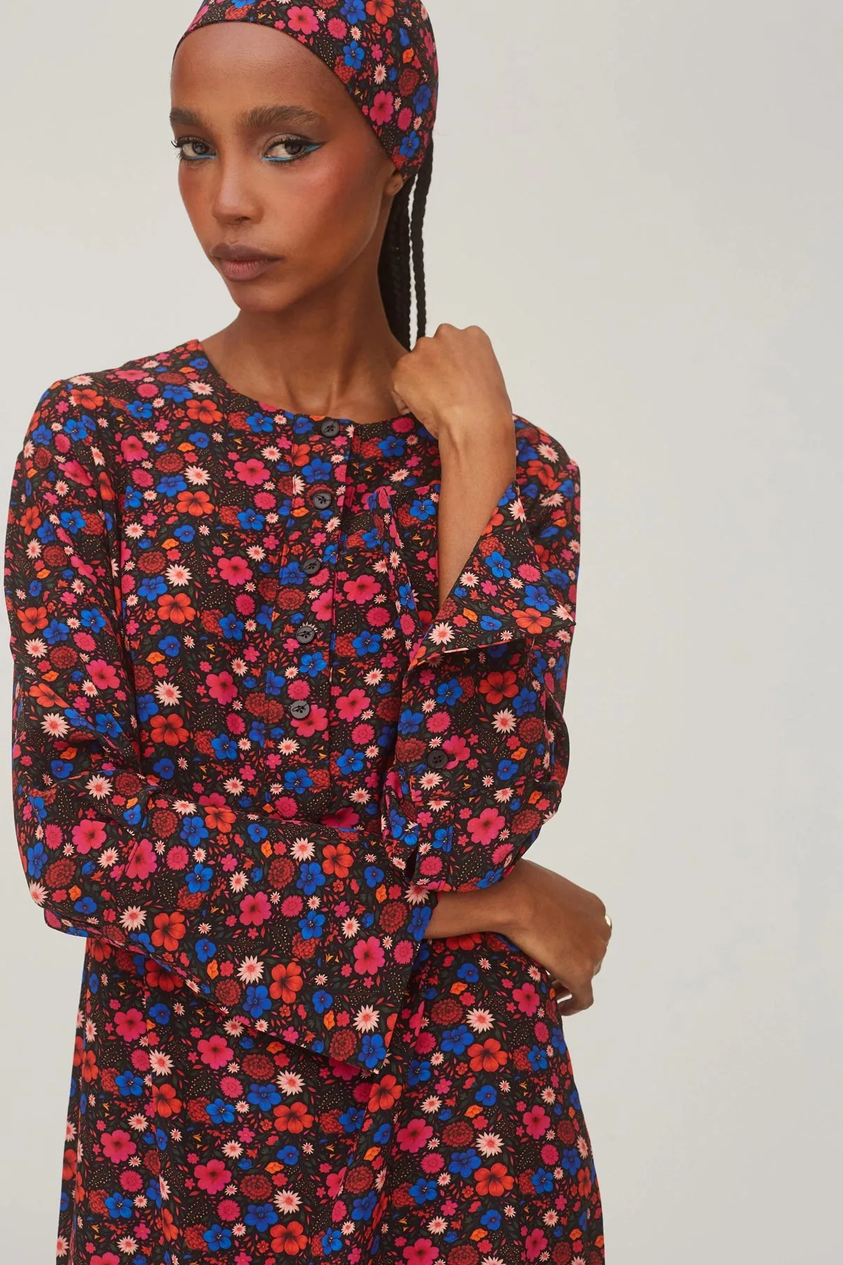 Dede Tunic Dress In Black Floral Silk sold by Larroude product image thumbnail 2