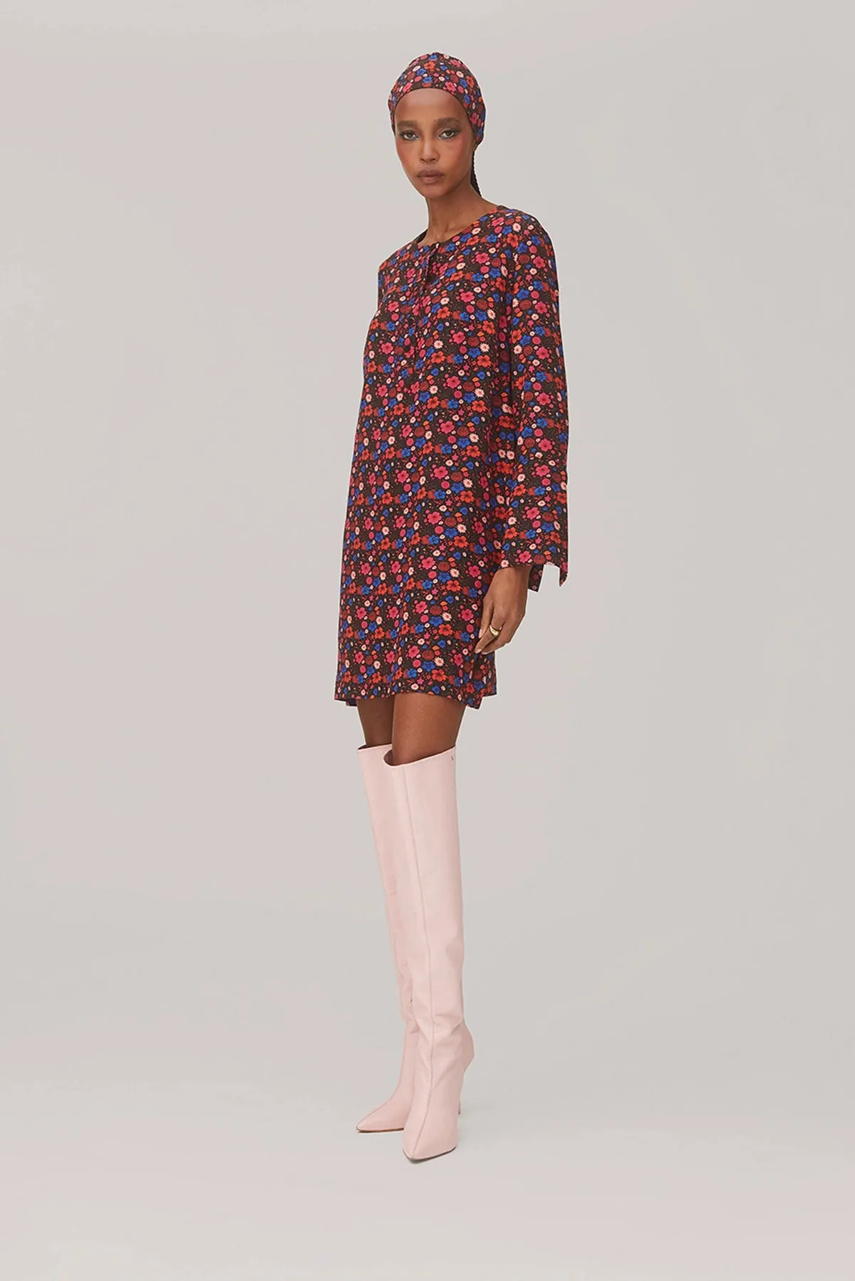 Dede Tunic Dress In Black Floral Silk sold by Larroude product image thumbnail 3