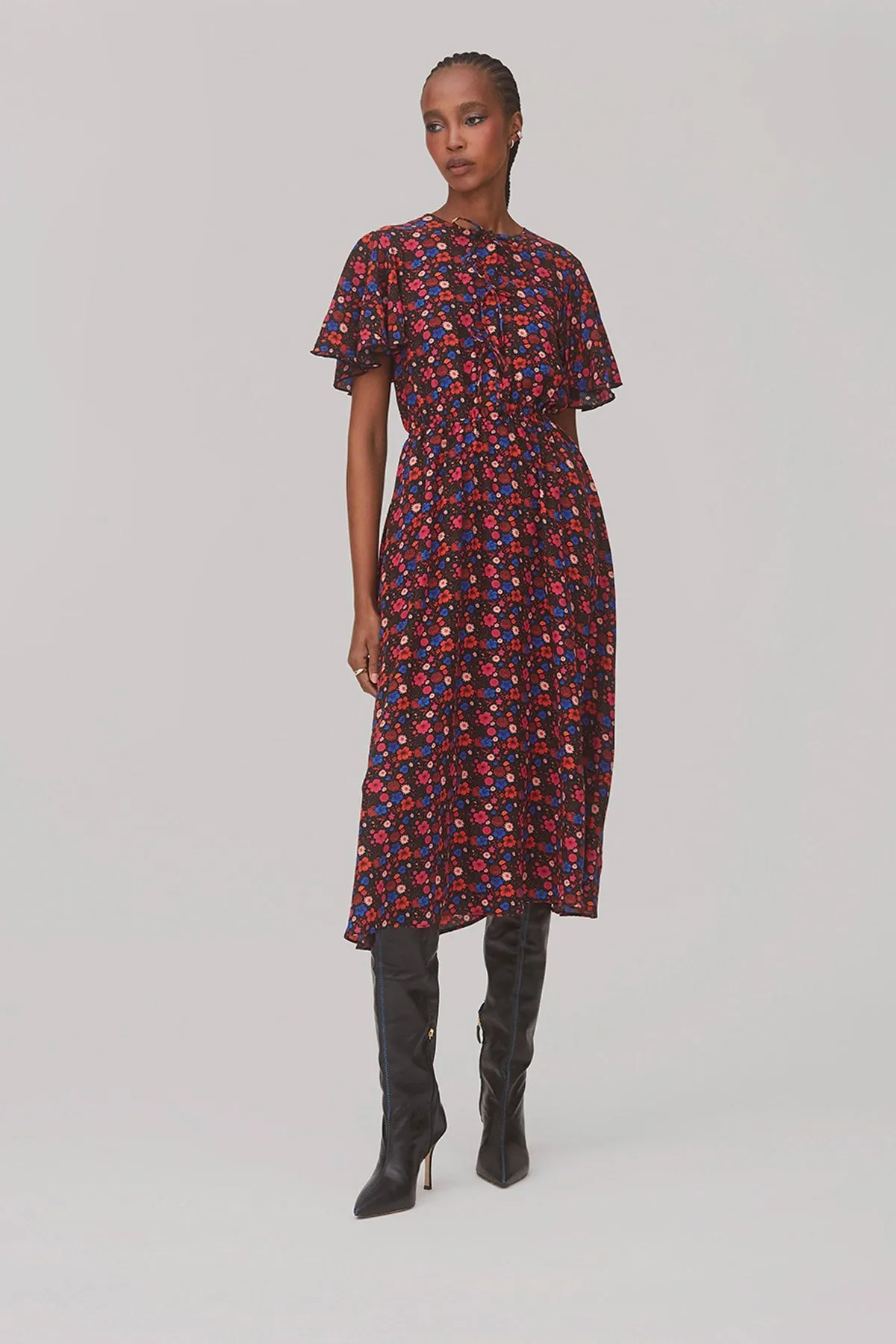 Nicole Dress In Black Floral Silk sold by Larroude product image thumbnail 2