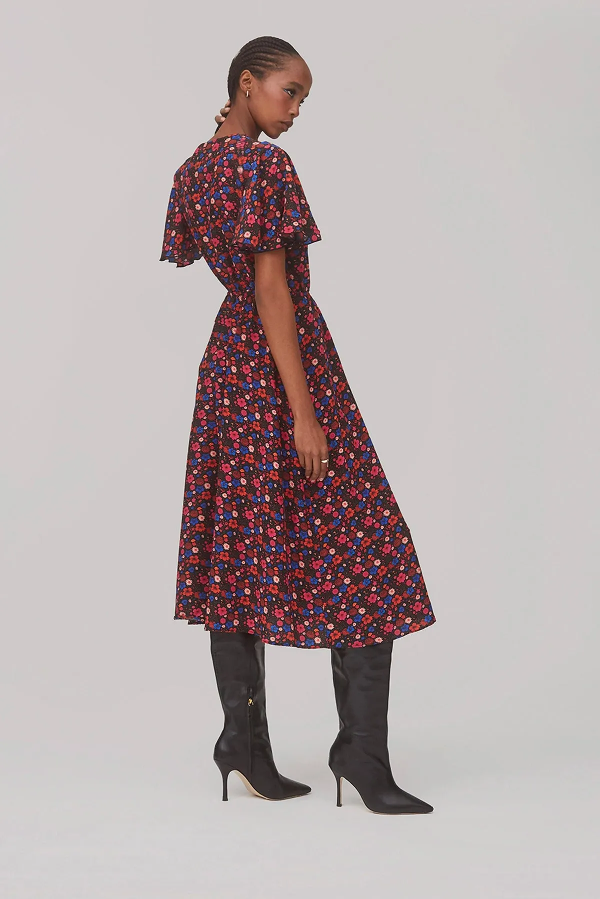 Nicole Dress In Black Floral Silk sold by Larroude product image thumbnail 3