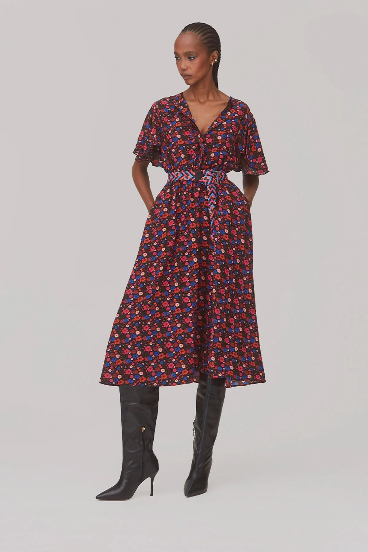 Nicole Dress In Black Floral Silk sold by Larroude product image thumbnail 4