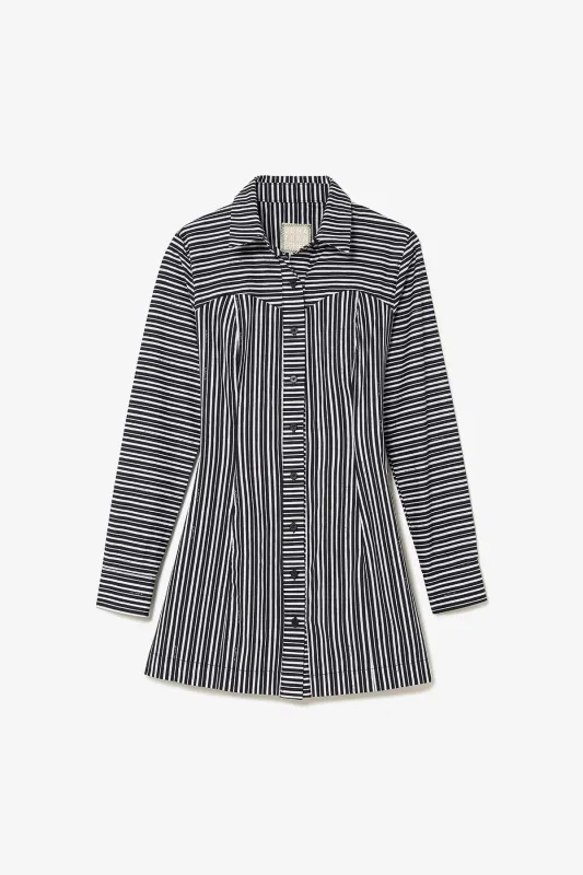 Annie Bustier Dress In Black and White Striped Cotton sold by Larroude