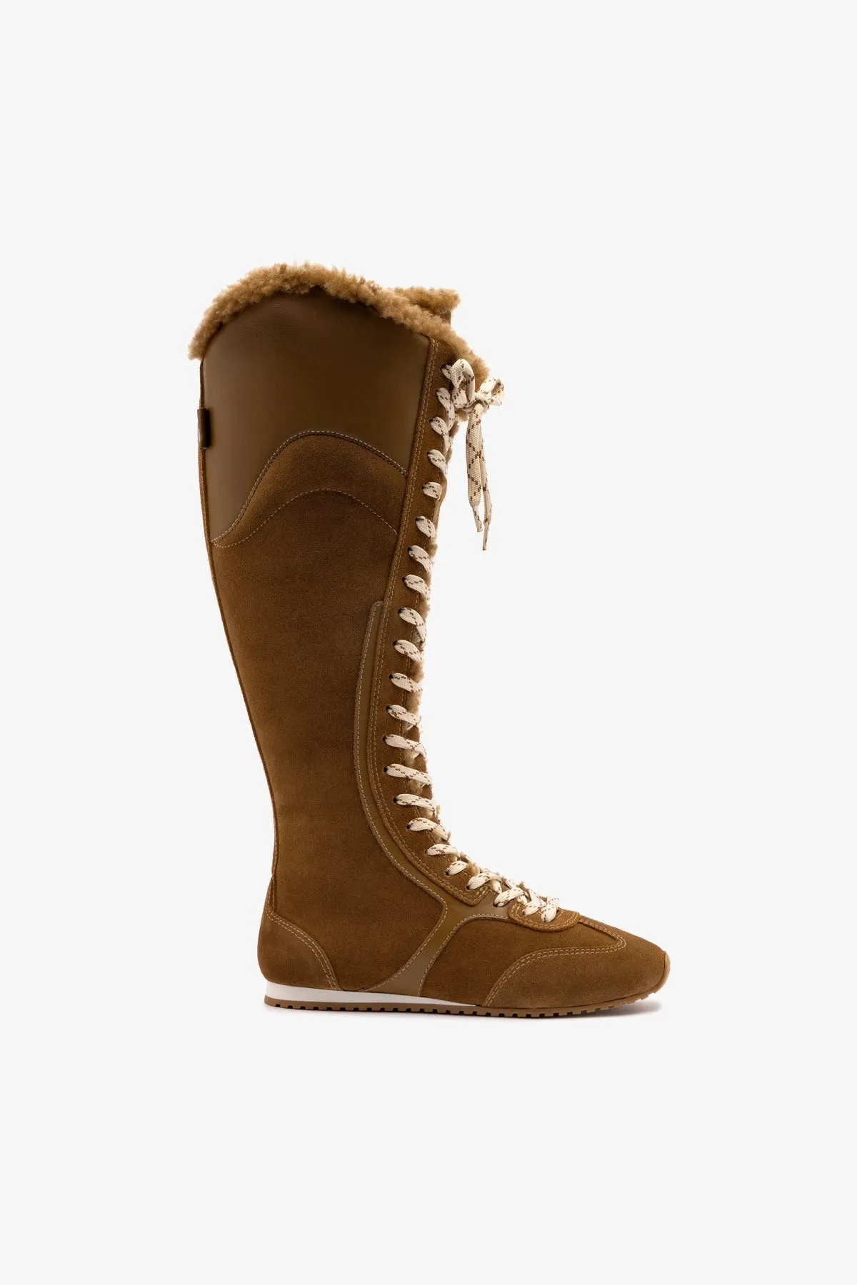 Larroudé x Jonathan Cohen Boot Tenis Hi Shearling In Russet Suede sold by Larroude