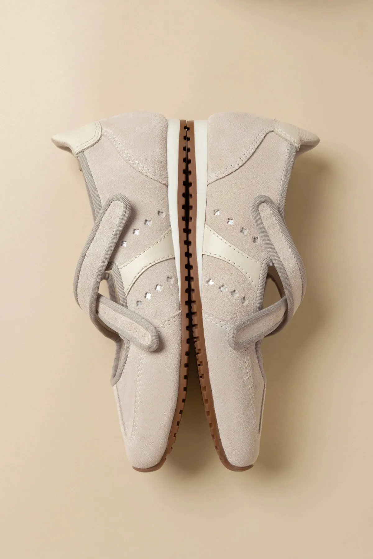 Stella Ballerina Flat In Mushroom Grey Suede and Ivory Leather sold by Larroude product image thumbnail 2
