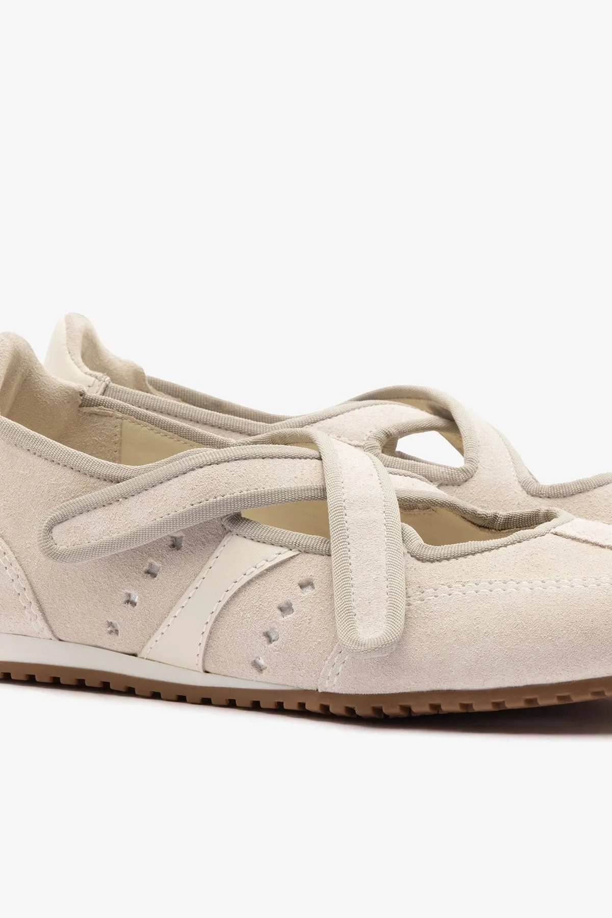 Stella Ballerina Flat In Mushroom Grey Suede and Ivory Leather sold by Larroude product image thumbnail 4