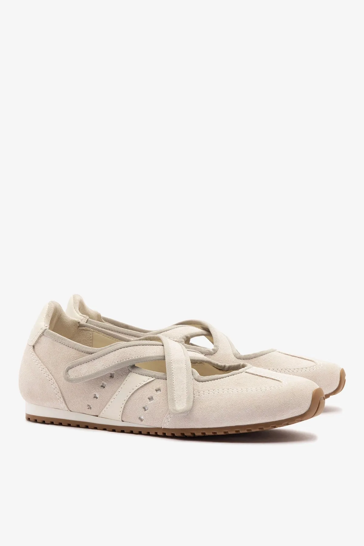 Stella Ballerina Flat In Mushroom Grey Suede and Ivory Leather sold by Larroude product image thumbnail 3