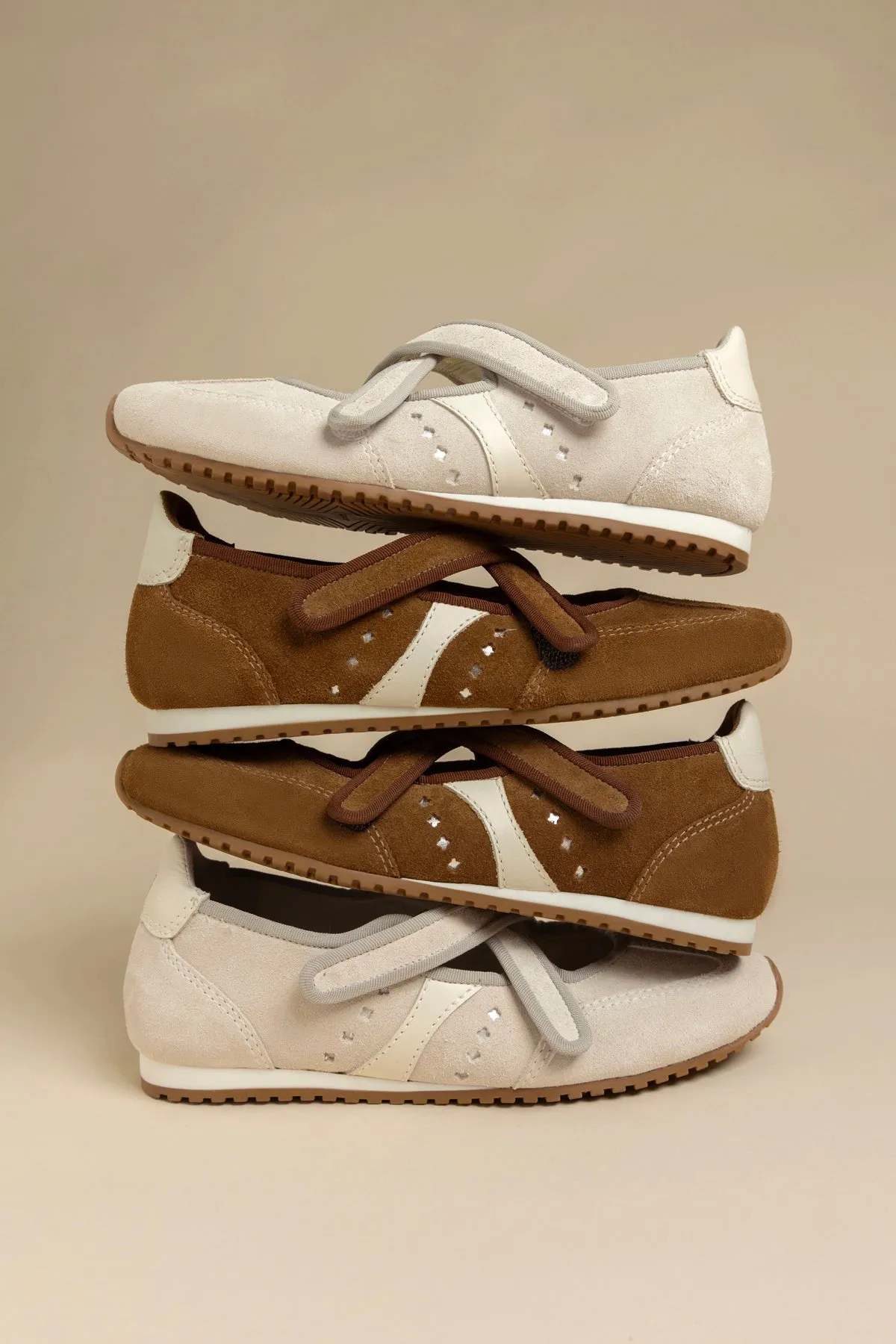 Stella Ballerina Flat In Mushroom Grey Suede and Ivory Leather sold by Larroude product image thumbnail 5