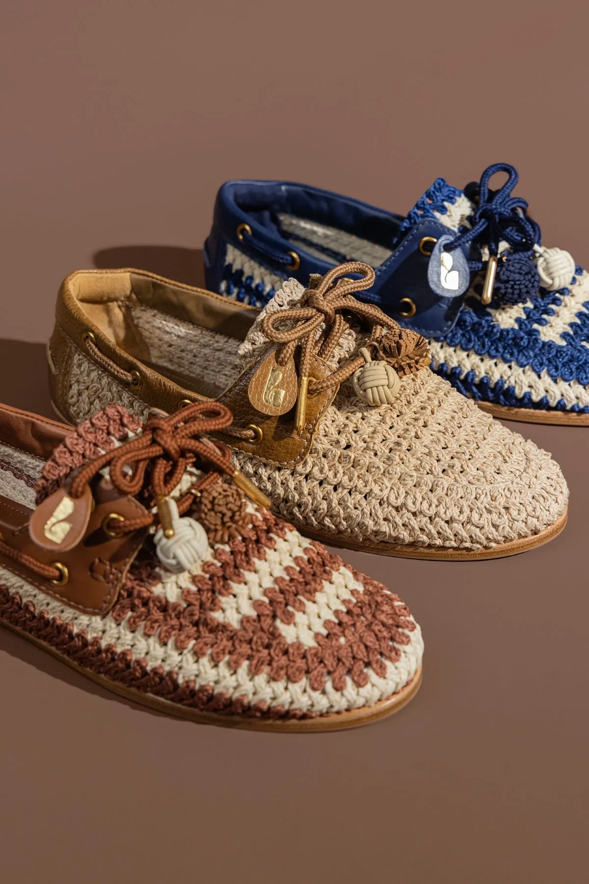 Cyprus Crochet Boat Shoe In Caramel and Ivory Crochet and Caramel Leather sold by Larroude product image thumbnail 2