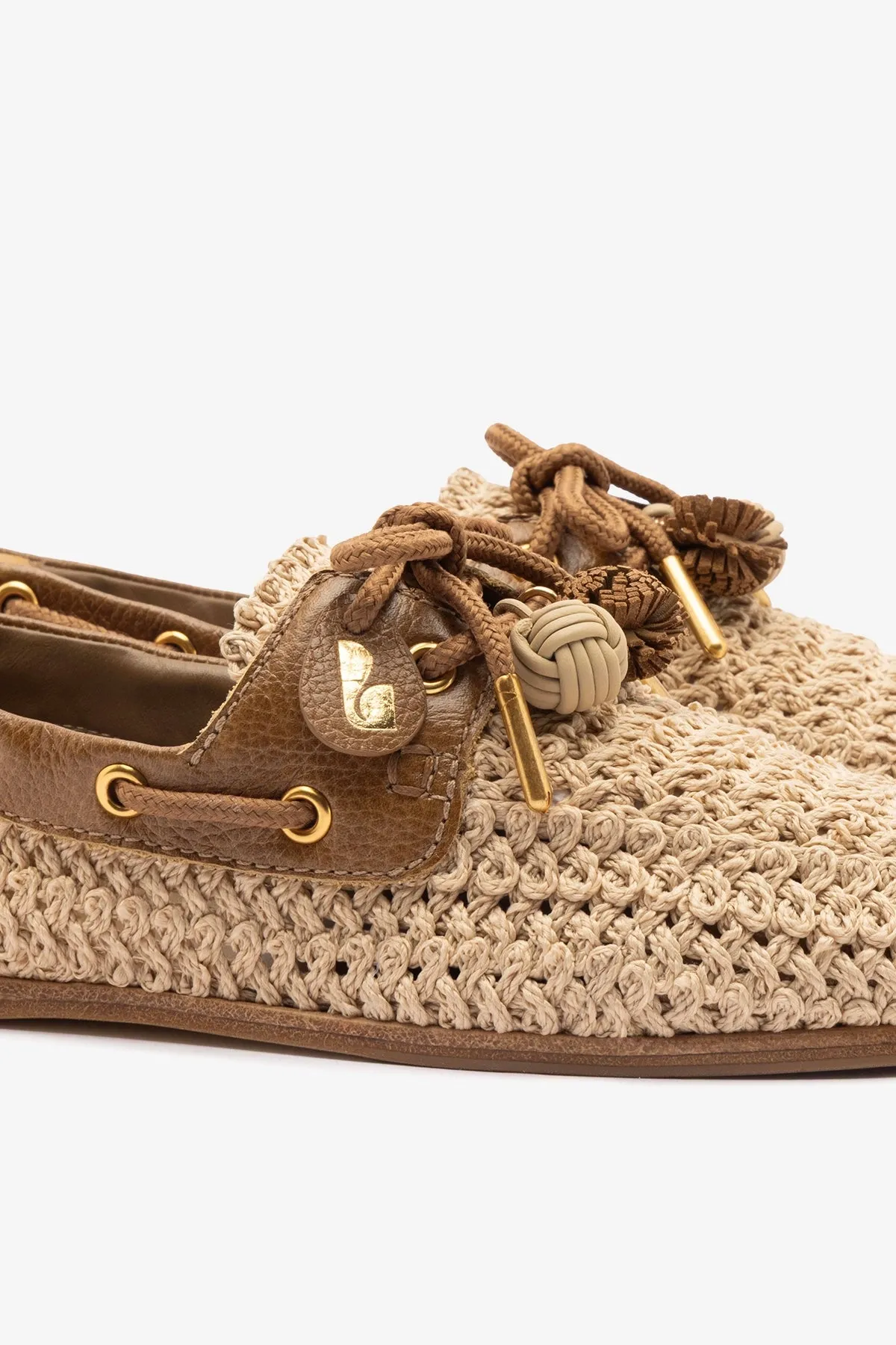 Cyprus Crochet Boat Shoe In Natural Crochet and Russet Leather sold by Larroude product image thumbnail 4