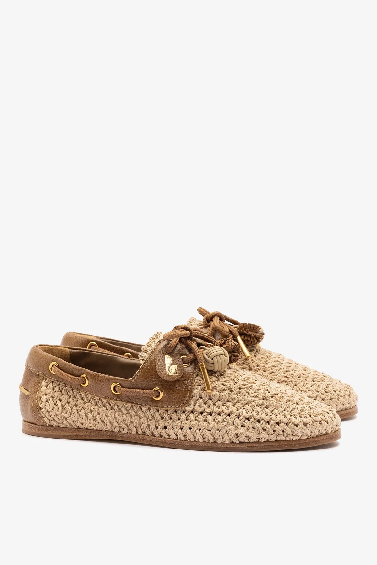 Cyprus Crochet Boat Shoe In Natural Crochet and Russet Leather sold by Larroude product image thumbnail 3