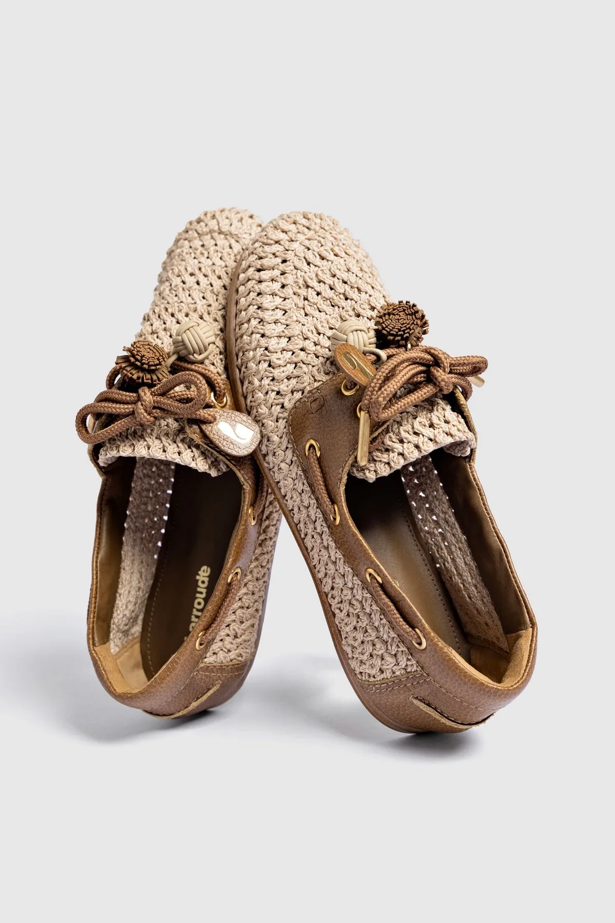 Cyprus Crochet Boat Shoe In Natural Crochet and Russet Leather sold by Larroude product image thumbnail 5